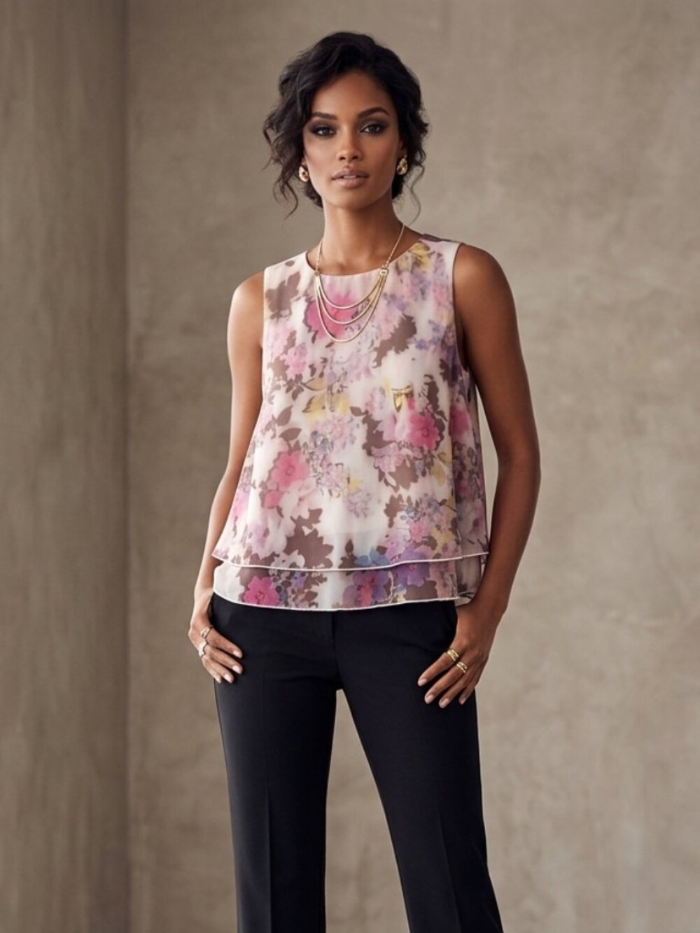 Bebe Women's Size Large Purple Floral Mesh Split Back Sleeveless Top